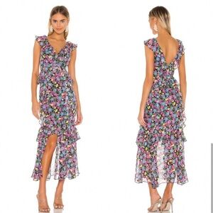 AMUR Evita Floral Ruffle Full Length Dress